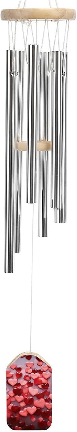 Outdoor Wind Chimes, Red Hearts Printed Wind Chimes,Simple Wind Chimes,Curtain Wind Chimes for Home Decoration