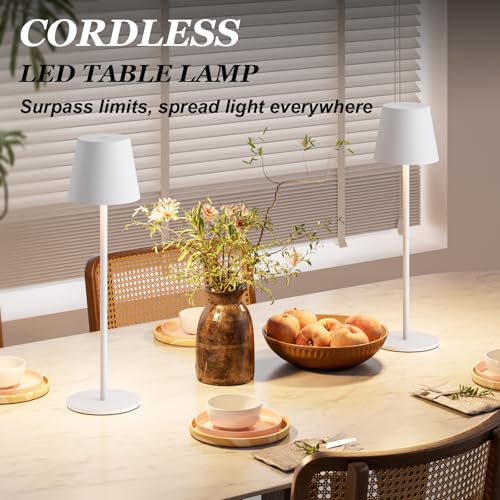 Image of Kakanuo White Cordless Table Lamp Rechargeable - 2 Pack 5000mAH Battery Operated Lamp for Table, 3 Color Stepless Dimming Wireless Lamp for Kitchen Counter, Touch Control