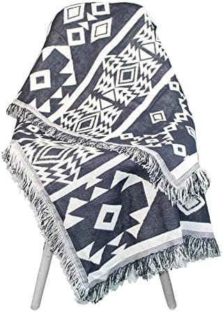 cadoca Boho Throw Blankets Knitted Tassel Blankets with Native American Decor Patterns 50"x70", Bohemian Southwest Navajo Aztec Design for Sofa Chair Couch Outdoor Travel Camping Beach Bed Throws