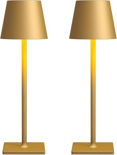 Fizrice 2 Pack Rechargeable Table Lamps, Gold Cordless Lamps - Battery Operated Touch Lamp, Outdoor Table Lights, Waterproof, Wireless, Portable Desk Lamp for Restaurant, Bedroom, Patio(Gold)