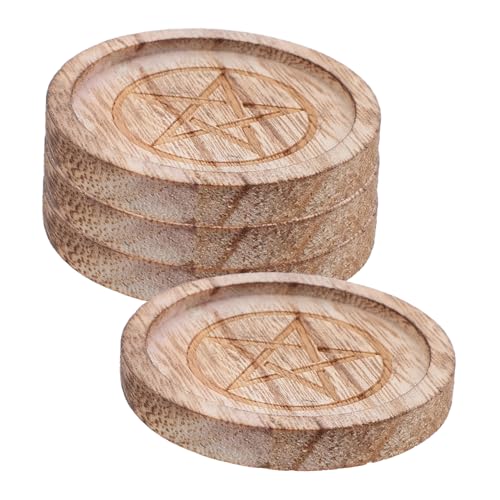 SMASOLO 4 Piezas Soporte de Vela Altar de Madera Rústico Plato Quemador para Tealight Incienso Decoración Ritual Hogar