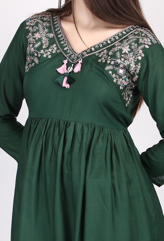 Image of VOMIRA Women Rayon Cotton Short Kurti Embroiderd Straight Kurta Women's Tunic Tops