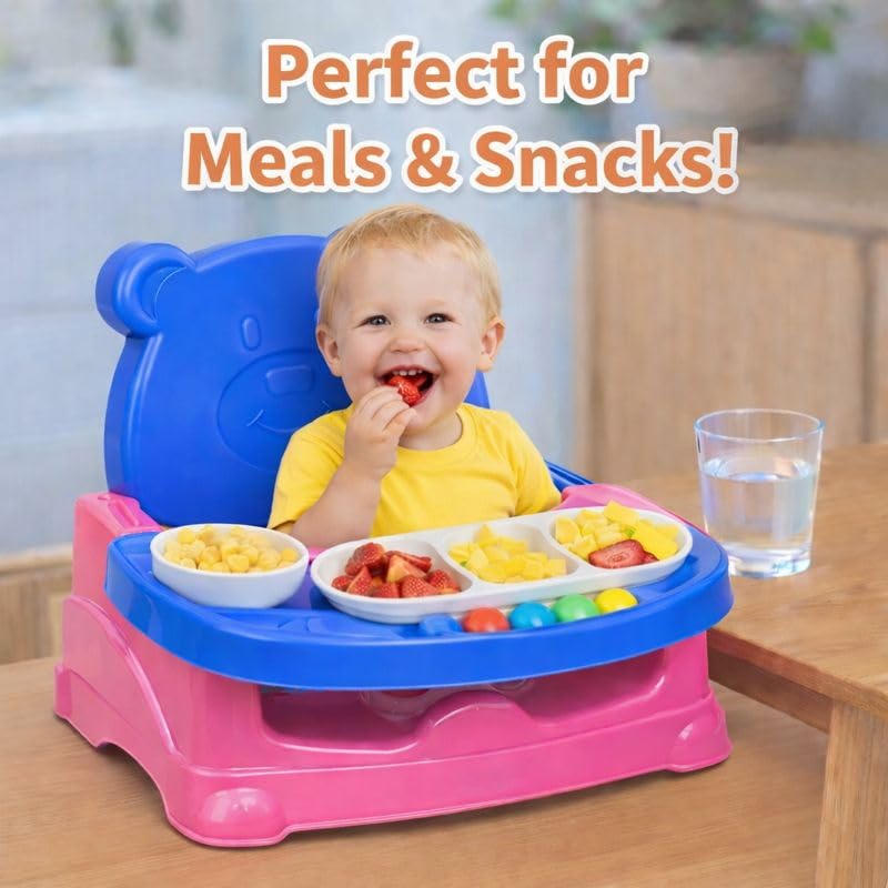 Image of 6-in-1 Multipurpose Baby Booster Seat Cum Hanging Swing Seat | Toddler Plastic Chair with Backrest & Safety Support | Feeding Seat with Long Ropes & Hooks for Boys & Girls (1-3 Years) (Pink Blue)