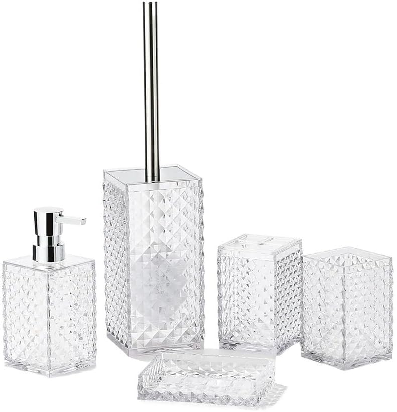 Bathroom Toiletry Set 5-Piece Crystal Diamond-Shaped Hand Sanitizer Bottle Bathroom Kit Toothbrush Cup Holder