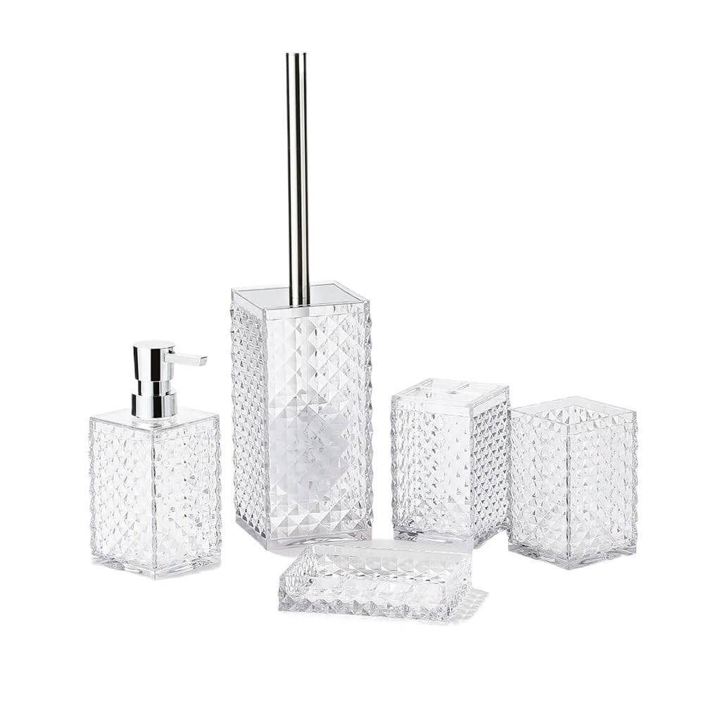 TEOYETTSF Bathroom Toiletry Set 5-Piece Crystal Diamond-Shaped Hand Sanitizer Bottle Bathroom Kit Toothbrush Cup Holder