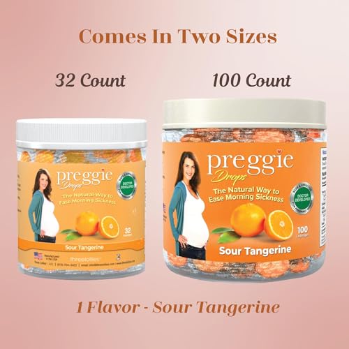 Image of Three Lollies Preggie Drops Pregnancy Nausea Relief Drops with Essential Oils, Morning Sickness and Queasy Stomach Support for Pregnant Women, Sour Tangerine, 100 Count