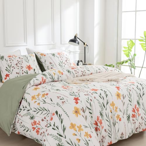TTCM Funda Nordica Cama 150, Funda Nordica 220 x 240 cm, Incluye 1 Fibra Ultrafina con Estampado Floral Funda Nórdica 220x240 cm + 2 Funda Almohada 50x75 cm, con Cremallera, Verde