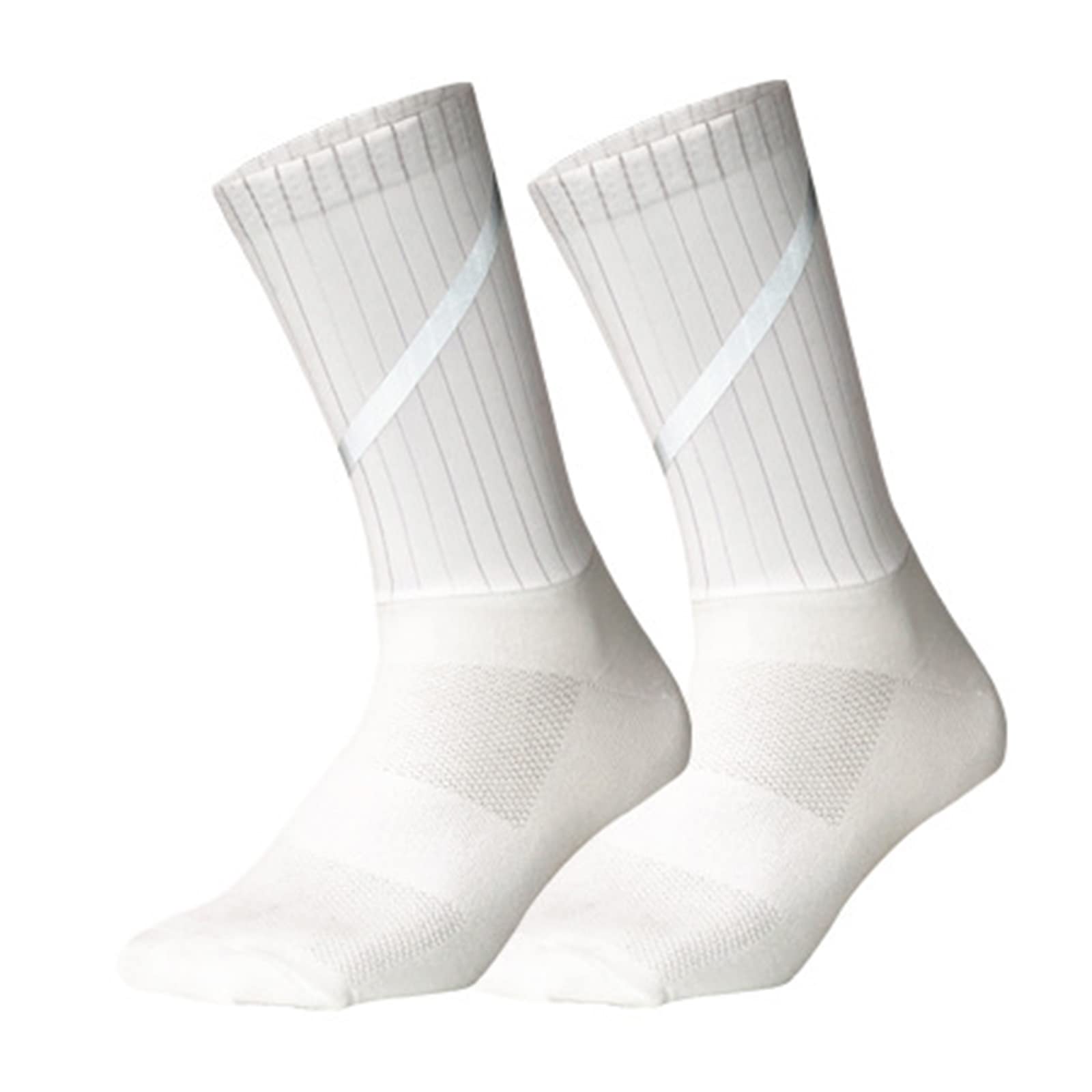 Cycling Socks for Men Sport Aero Socks Anti Slip Silicone Compression Socks with Reflective (White-new)