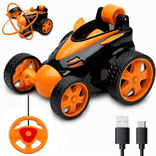 Image of Orange 360 Rotating & Rolling Stunt Car Toy | Spin, Stunt, Flip Functions | Remote Control Stunt Car Toy for Kids | Toys for Boys 7-14 Years | Birthday Gift for Kids