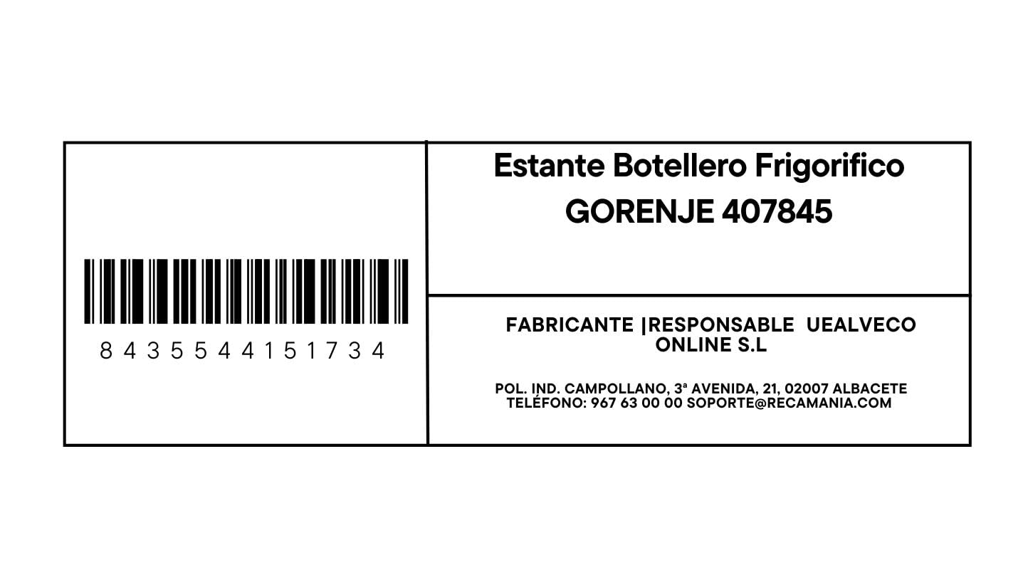Recamania - Estante Botellero Original para Frigorífico Gorenje 407845 – Bandeja de Puerta 460 x 95 x 118 mm – Compatible con Hisense, Asko, Panasonic, Pelgrim y más