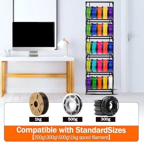 GRETJOB 8-Tier 3D Printer Filament Storage Rack – Heavy-Duty Metal Spool Holder, Holds 50 Filament Rolls, Modular Shelves, Tool-Free Assembly - Thumbnail 5