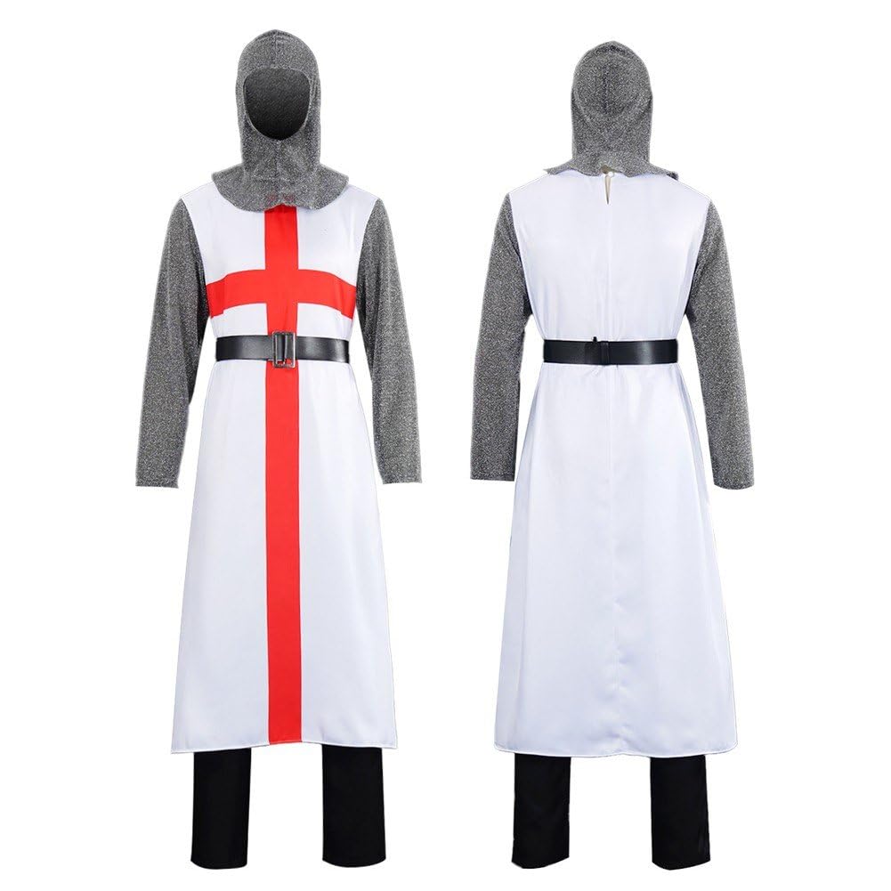 Kostium templariusza rycerza, średniowieczny strój krzyżowca, renesansowy strój na Halloween, cosplay dla dorosłych