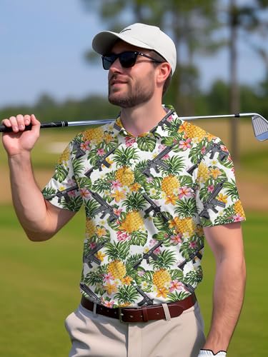 Image of PAGYMO Funny Golf Shirts for Men Crazy Printed Pattern Novelty Moisture Wicking Performance Mens Polo Shirt