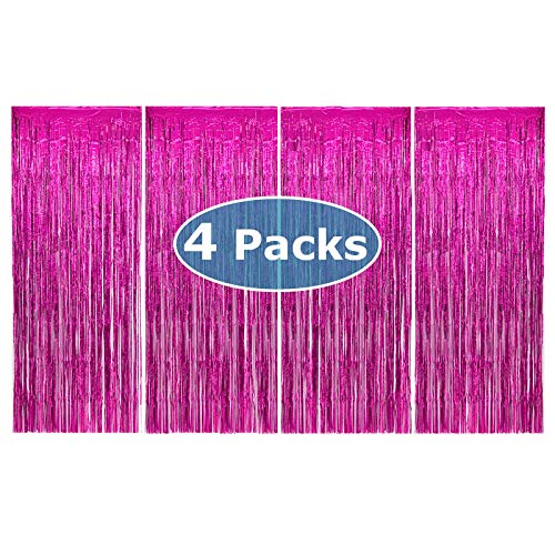 Allgala 4PK 3.3 x 8.2 FT (1x2.5M) Metalic Tinsel Party Photo Backdrop Curtains Door Fringe Décor-Fuchsia-BD52511