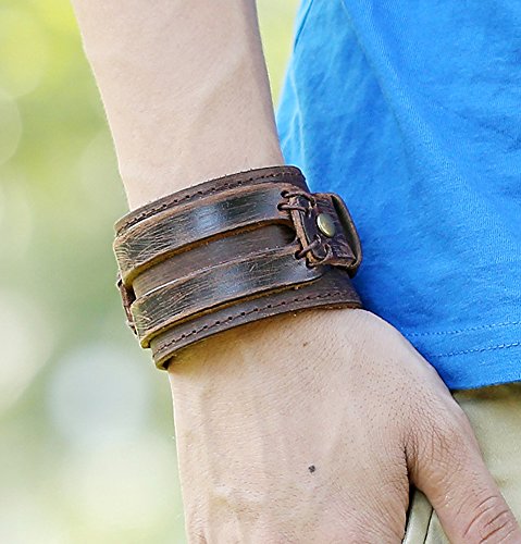 Hamoery Men Leather Bracelet Punk Braided Rope Alloy Bracelet Bangle Wristband4