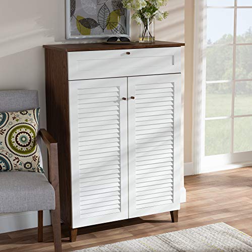 Baxton Studio Shoe Cabinets, White/Walnut #TOP1