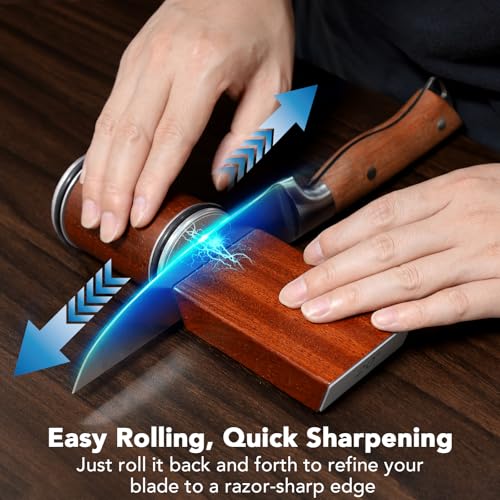 Rolling Knife Sharpener for Razor Sharp Edges, Easy Kitchen Knife Sharpening Tool Kit for Steel of Any Hardness, 15 & 20 Degrees Powerful Magnetic Holder - Image 2