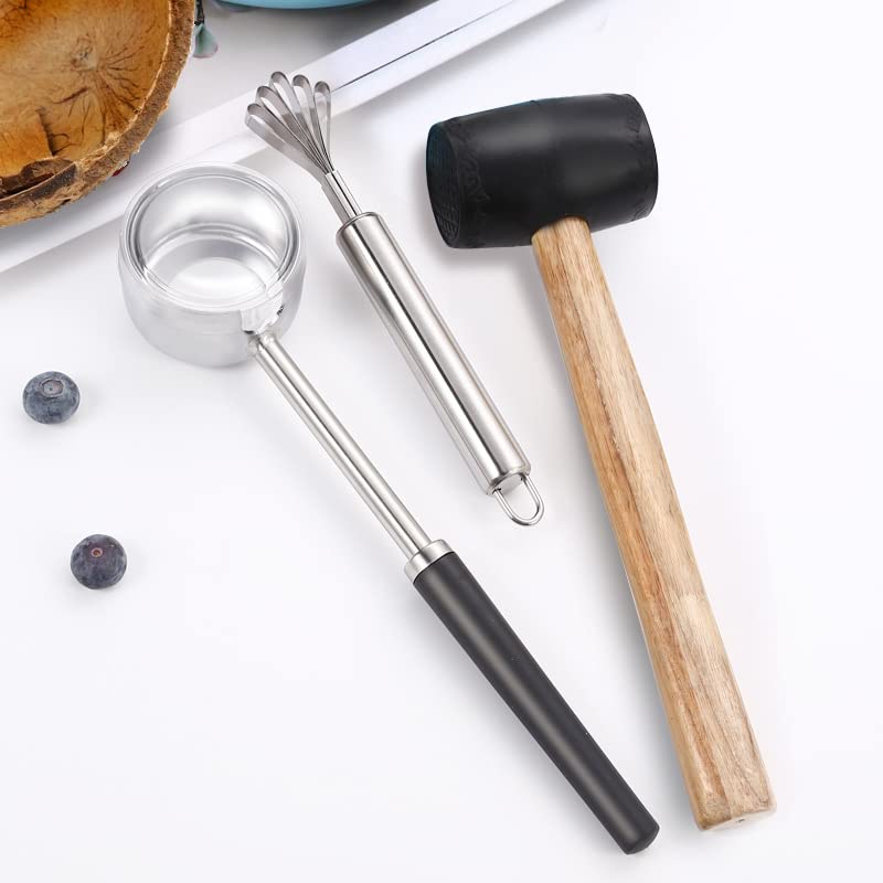 Coconut Opener Tool Set, Safe & Easy to Open Young & Mature Coconuts Tool, Food Grade Stainless Steel Coconut Opener Set, Coconut Opener for Home Hotel Shop(Coconut Opener)