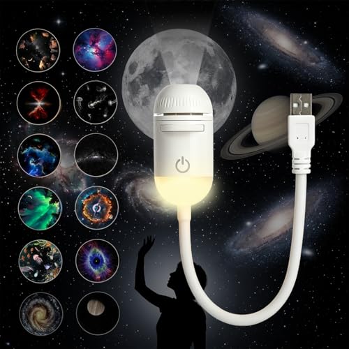 2-in-1 Galaxy Projector - Galaxy Night Light with 12 Projection Films360Adjustable Space Led Lights Starry Planetarium Projectors with Dimmable Night Light for Car Bedroom Party