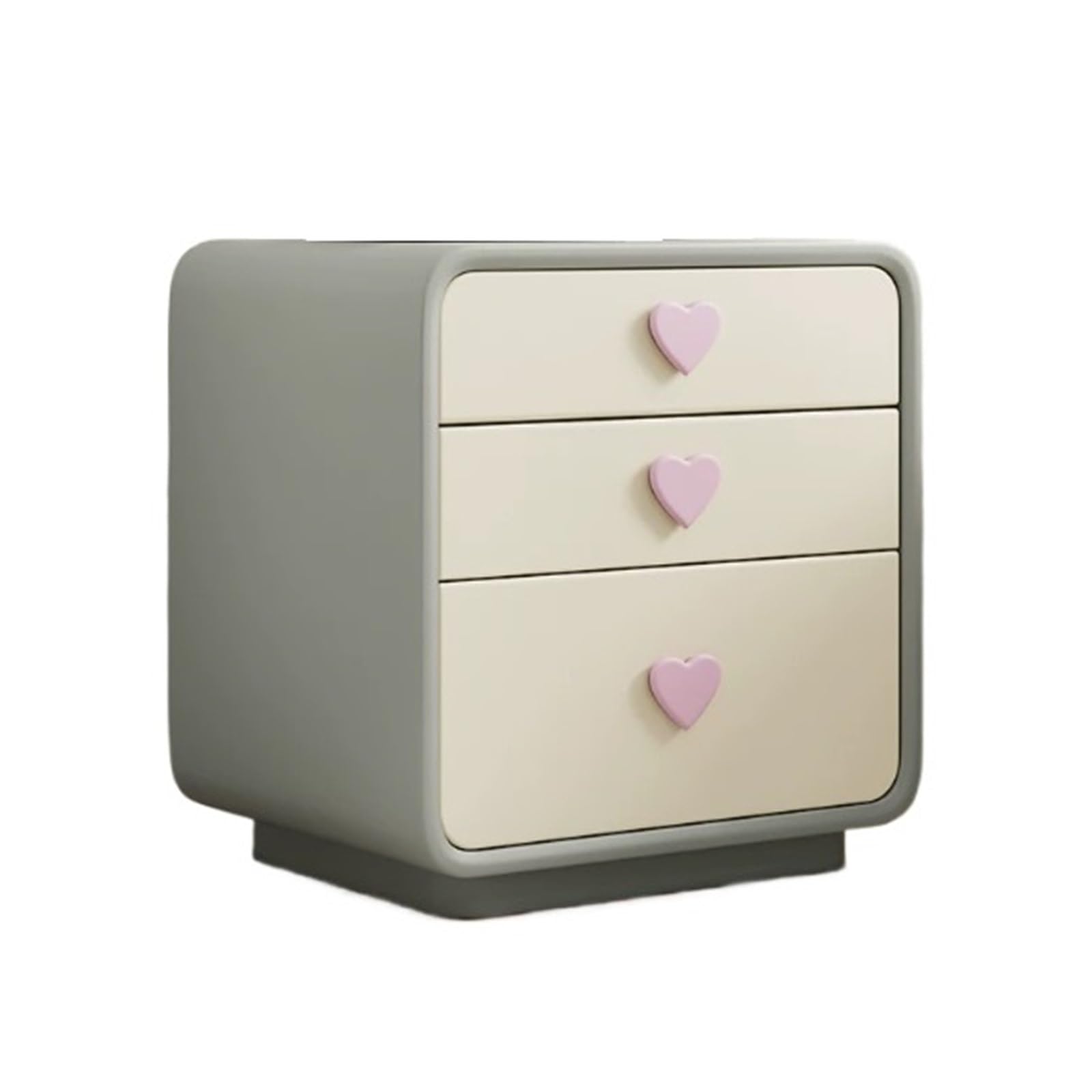 HLHLOP777 Nightstand Small nightstand with three drawers and heart shaped handles Bedroom Furniture(Gris,Small)