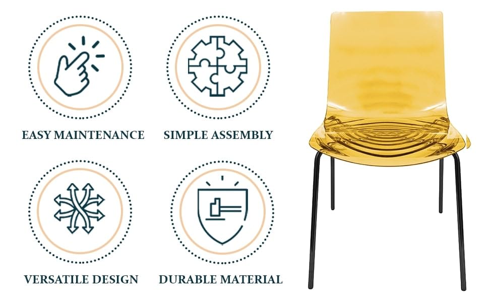 Image of LeisureMod Modern Acrylic Lucite Dining Chair with Metal Legs, Accent Side Chair for Dining Room, Contemporary Kitchen, Small Spaces and Office in Transparent Orange