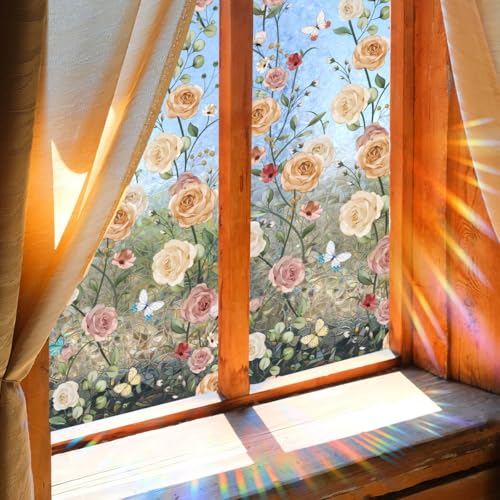 Película decorativa para ventana efecto vitral Boho floral 40x15.75 pulgadas miniatura 3