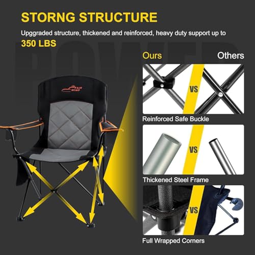 FAIR WIND 2 Pack Oversized Fully Padded Camping Chair Heavy Duty Quad Fold Arm Chair Support 350 LBS with Cup Holder, Collapsible Lumbar Back Chair Portable for Outdoor の商品画像 3