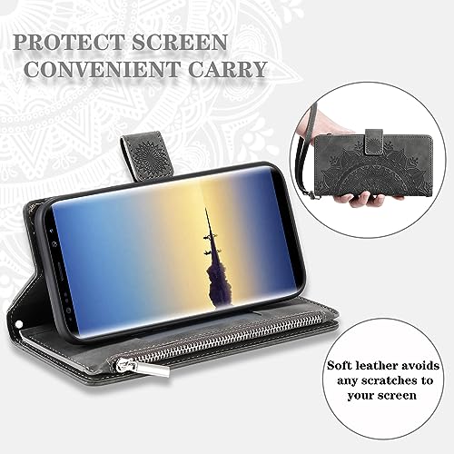 Coque Samsung Note 8 avec fermeture éclair portefeuille et verre trempé