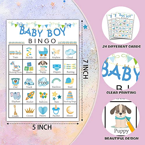 Baby Boy Bingo Cards, Blue Baby Shower Game For 24 Players, Gender Reveal Party Games For Family Friends Activities, Holiday Party Favors Supplies Decorations(01) #TOP1