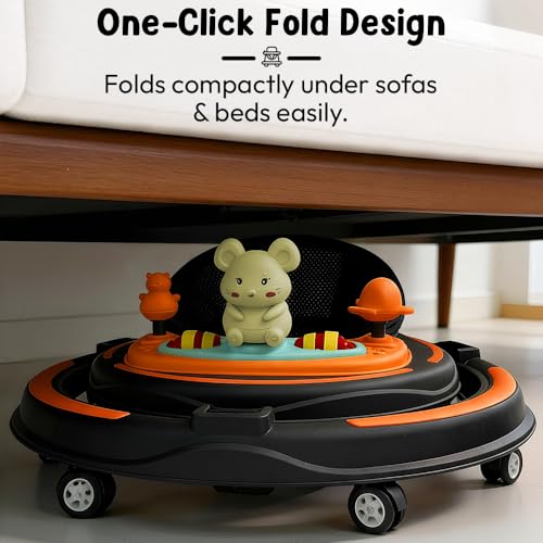 Image of StarAndDaisy Baby Walkers for 6-18 Month Baby boy 360 Walker for Kids for 6 to 18 Months with RGB Light, 7 Level Height Adjustment, Baby Walker with Switchable Food & Musical Toy Tray -Orange Black
