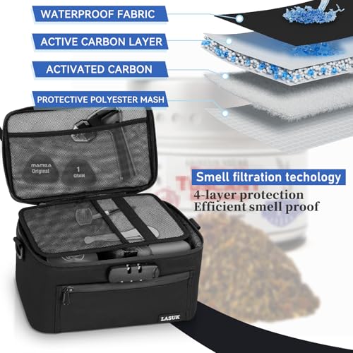 Smell Proof Bag with Lock - Smell Odor Proof Pouch Case with Easy Grip Handle and Clapboard- for Travel Stash Storage - Large - Black3