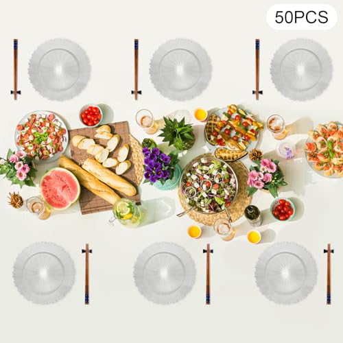Platos cargadores plásticos redondos 13 pulg 50 pzas plata miniatura 2