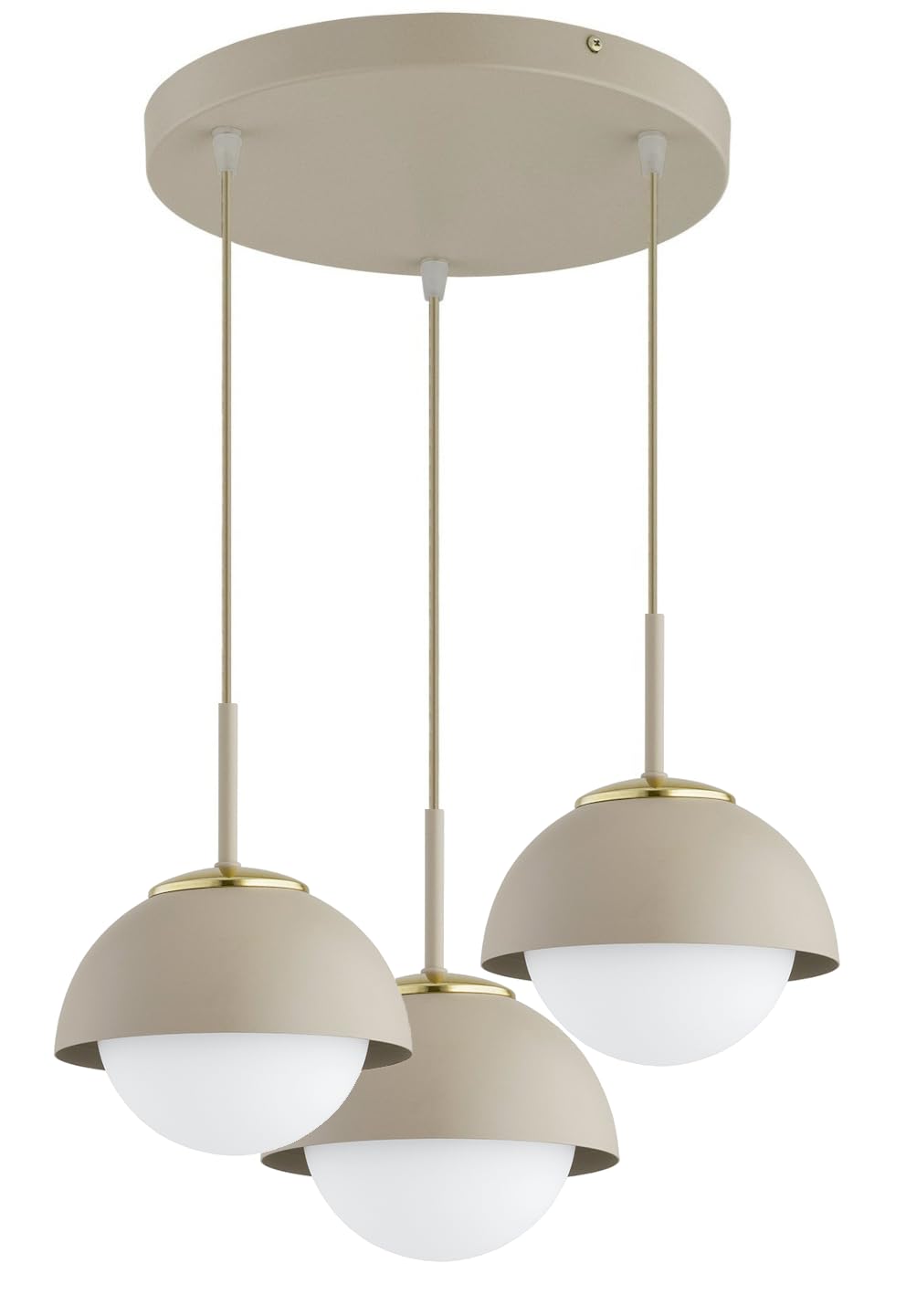 Pendellampe 3-flammig Beige – Cosmo Ecru Kaschmir Hängeleuchte aus Metall & Glas – E27 Lampen für Esszimmer oder Wohnzimmer – LED geeignet