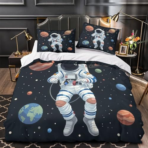 Housse de couette astronaute 3D parure lit confortable avec zip