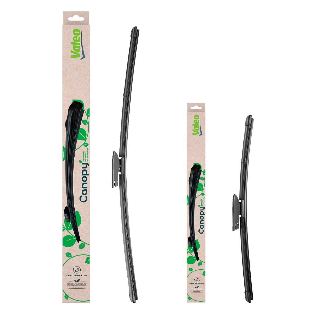 VALEO CANOPY Limpiaparabrisas - Kit De Escobillas Limpiaparabrisas Planas Hechas Con Materiales Naturales Y Reciclados CAN77+CAN37 - Frontales - Longitudes: 600mm+450mm - (Paquete de 2)