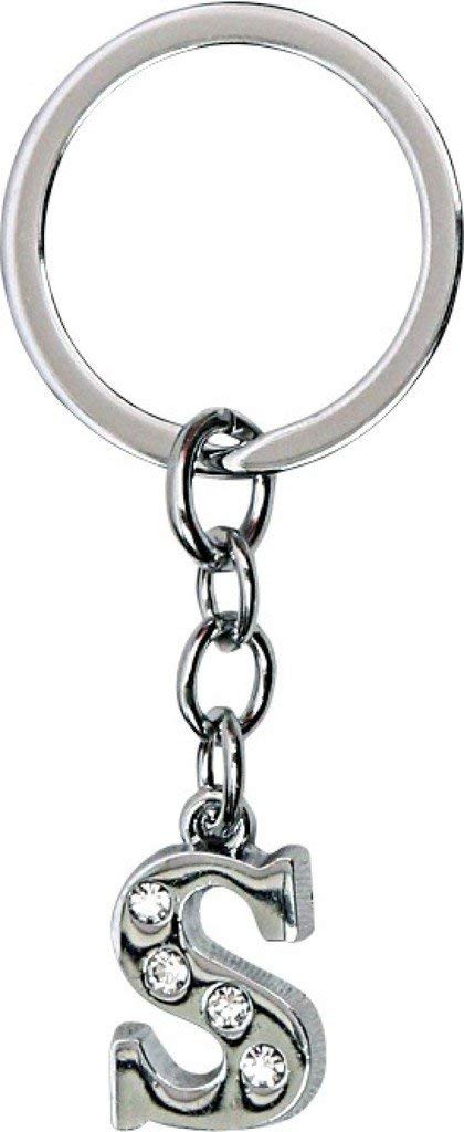 Alphabet Letter Metal with Crystal Stones Keychains for Car Bike Men Women Keyrings, Silver (Letter S)