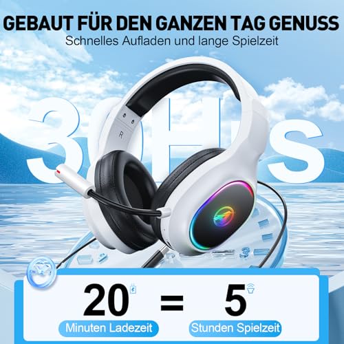 Wireless Gaming Headset mit Mikrofon für PS5 PS4 PC Handy, Niedriger Latenz – Ansicht 4
