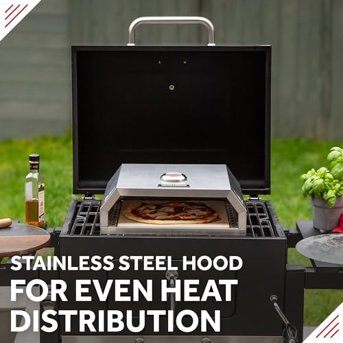 George Foreman Pizza Oven 12" BBQ Grill Top with Paddle, Suitable on Charcoal and Gas BBQs, Ceramic Pizza Stone, Foldable Pizza Paddle, Enamelled Base, Stainless Steel, GFPO1SSPC