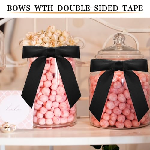 Quilax 50 PCS Black Bows 2.8 * 3“Premade Black Satin Ribbon Bows Twist Tie Bows for Gift, Champagne Bottle Wrapping, Balloons, Bows Decorations for Party, Cake, Craft, Gift(BLACK) - Image 2