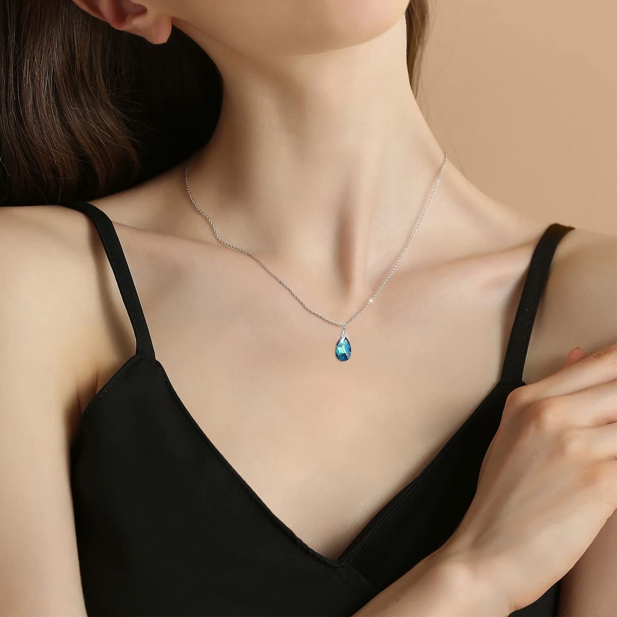 Richapex Collana da donna a forma di goccia Collana in cristallo austriaco blu in argento 925