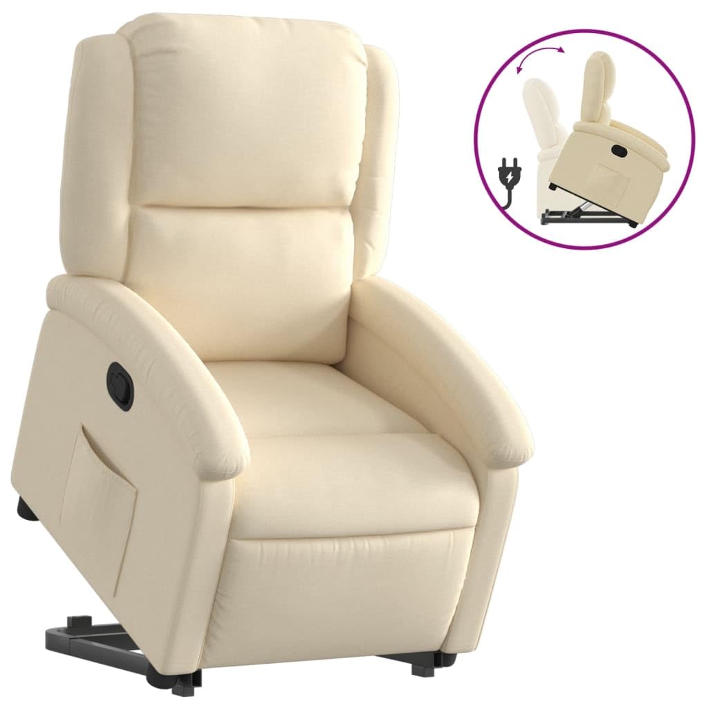 Willood Sillón Reclinable Elevable, Silla con Respaldo Reposabrazos, Asiento Ajustable para Ancianos, Tela Color Crema