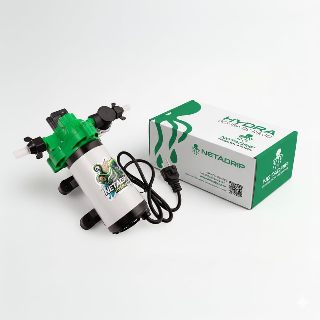 Kit de Riego por Goteo HYDRA, Sistema Automatizado con Bomba de Irrigación, Control Móvil SmartPlug, para 25-250 Plantas, con Válvulas y Goteros de 2L/h (125 PLANTAS)
