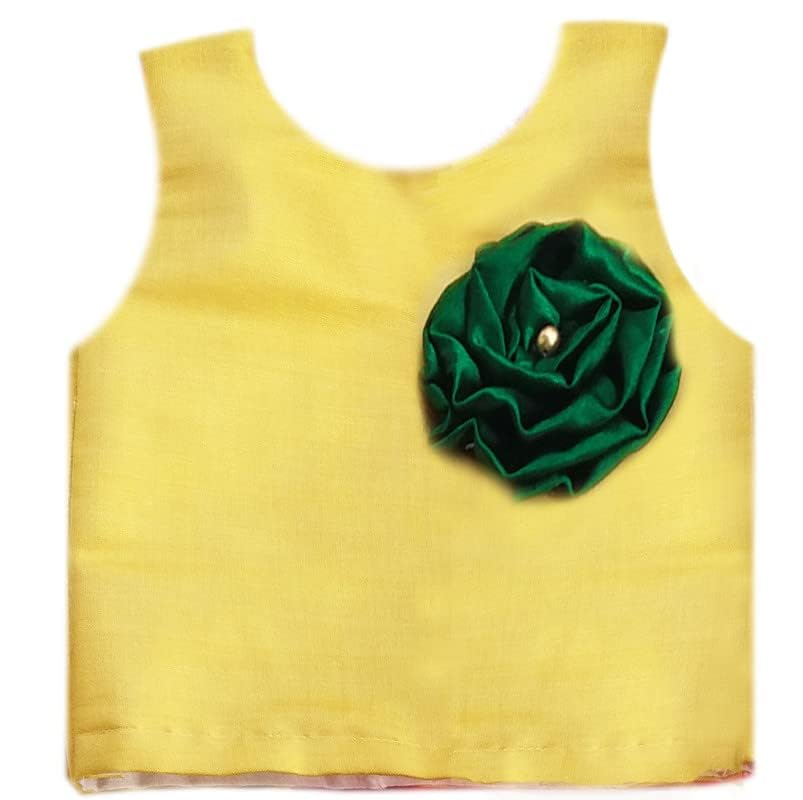 Stanwells Kids GirlsLehnga Choli Net Flared Ruffle Pattern Dress Sleeveless Beautiful Ethnic Beautiful Flower Traditional Full Length Girl Lehnga Choli(Green & Yellow)(4-5 Years) 2