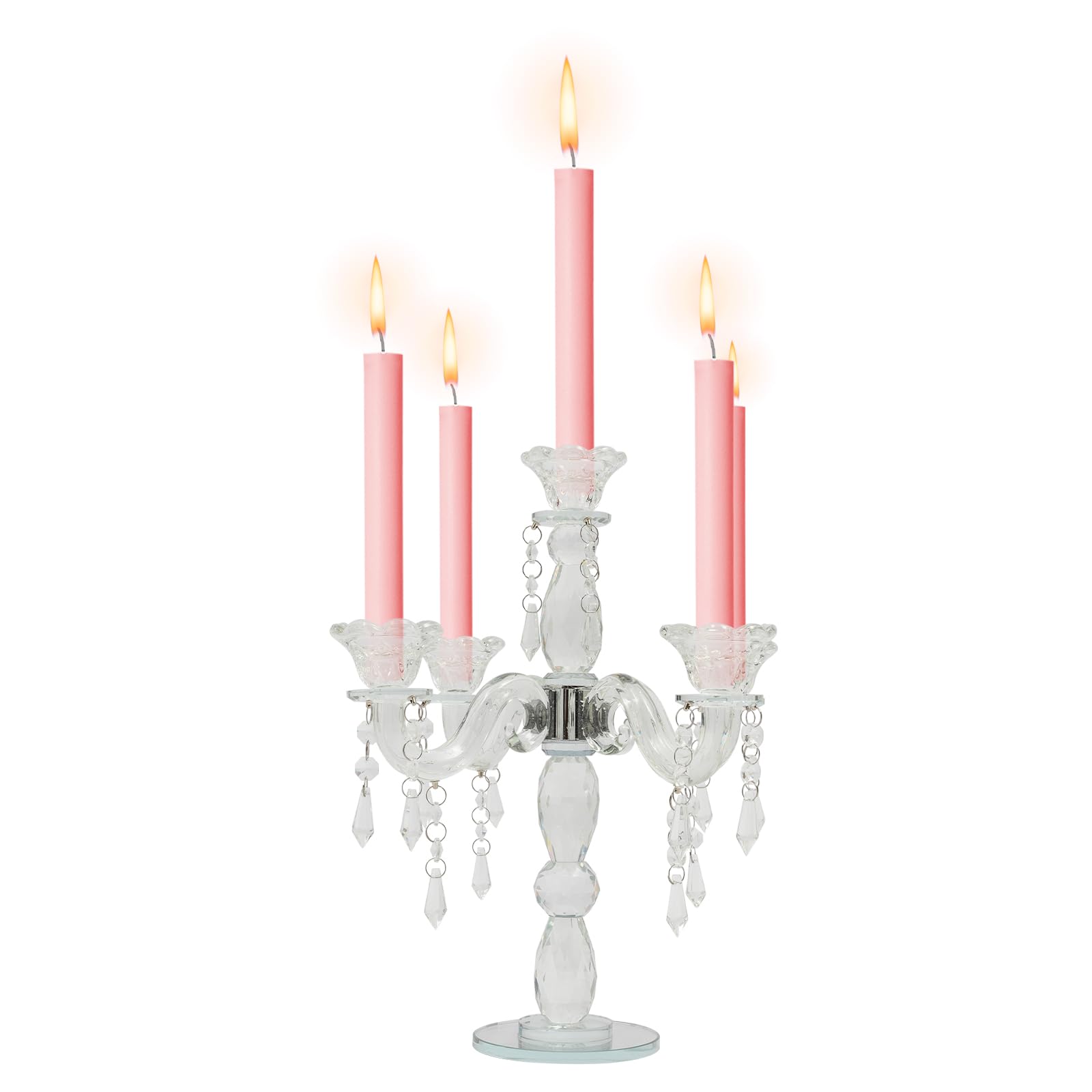 Bougeoir pour bougies à tige pour mariage, vintage et transparent, chandelier, chandelier à 5 branches pour bougies coniques pour mariage, table, table, fête, manteau décoratif