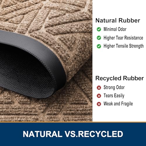 Smiry Front Door Mat Outside Entrance, Heavy Duty Natural Rubber Doormat, Trap Dirt and Moisture Easy Clean Low Profile Patio Porch Welcome Floor Mats for Entry, 29.5x17 Inch, Coffee