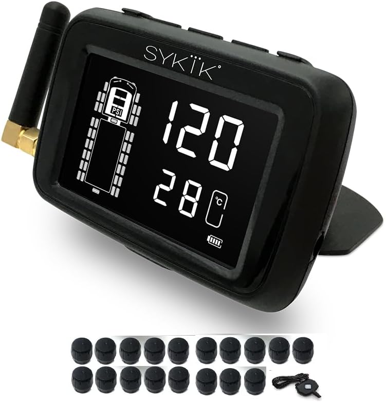 Sykik-TPMS Real Time Tire Pressure Monitoring System for Cars, RVs and Trucks, up to 36 Wheels -Theft Sensors, with 3-Year US Warranty