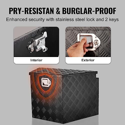 Image of VEVOR Trailer Tongue Box, Heavy Duty Trailer Tongue Tool Box Storage Organizer with Lock & Keys, Utility Tool Chest for Pickup Truck Bed, RV, SUV, Off-Road Vehicle, Aluminum, 29 inch x 16.2 inch x 18 inch, Black