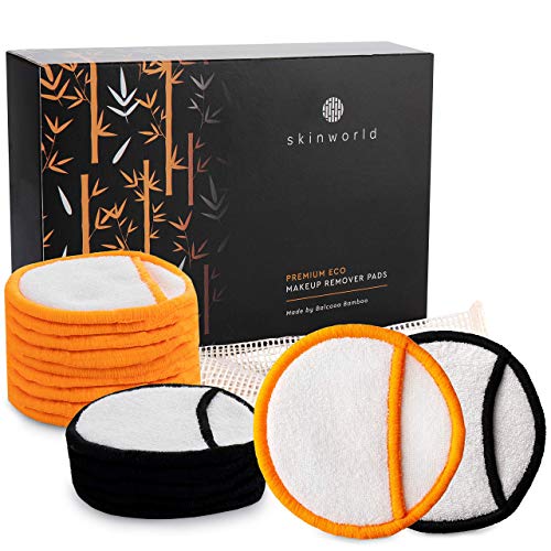 Preisvergleich Produktbild 10 Beste Qualität Abschminkpads Waschbar aus Bambus + Wäschebeutel / Waschbare Abschminkpads / Wiederverwendbare Abschminkpads für alle Hauttypen / Wiederverwendbare Wattepads / SkinWorld