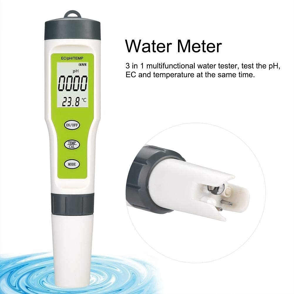 RJJ Pluma de Prueba de Calidad de Agua, PH, EC y Temp Agua Tester, for jardín, Laboratorio de acuarios domésticos, Uso de la Granja en Interiores