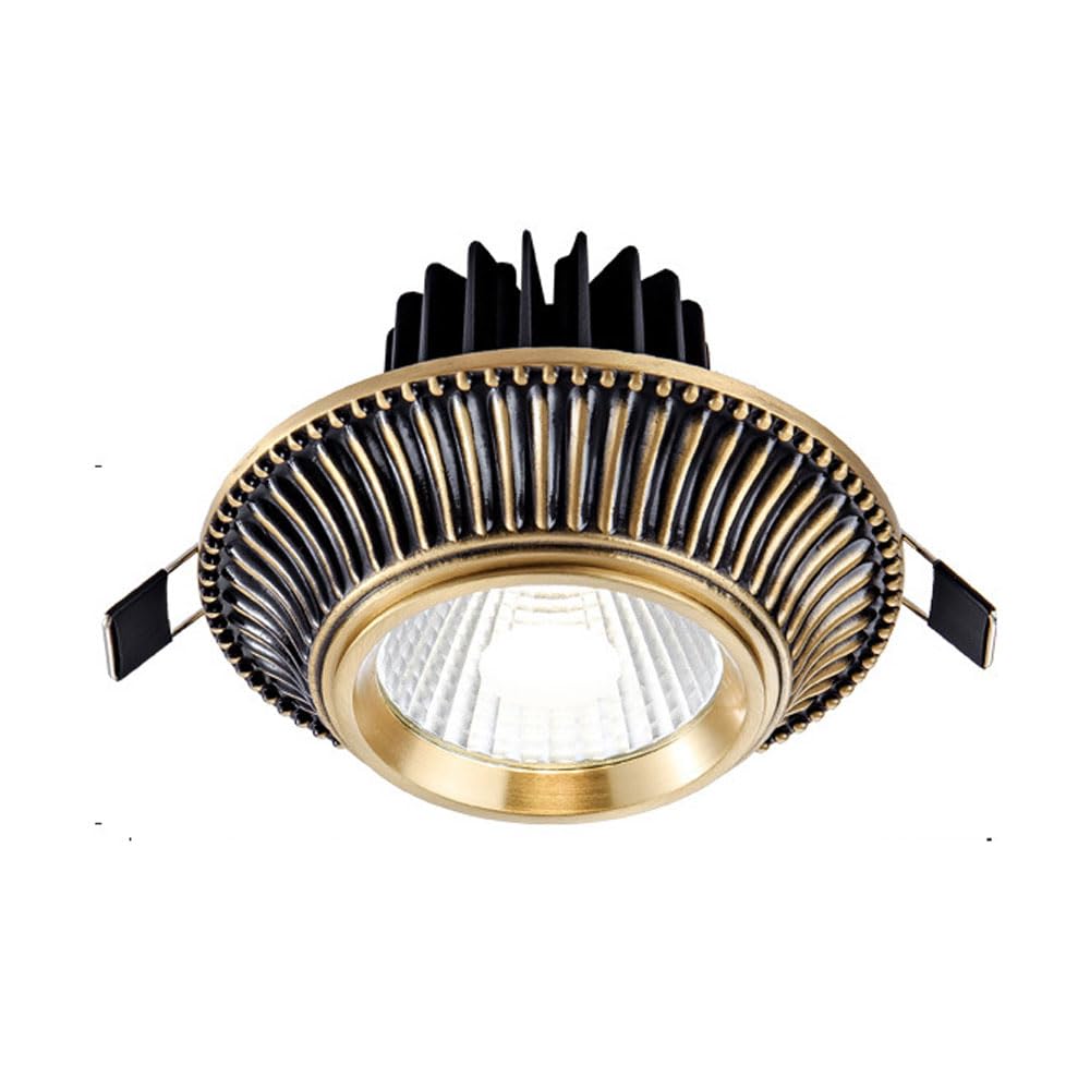 JKJZSALJ 4.5 Inch Round Brushed Brass Luminaire,Led Recessed Light Fixtures,Dimmable Adjustable Gimbal Retrofit Spotlight,7W Ceiling Lighting,Cri 90+,3Cct 3000K/4000K/6000K,Black